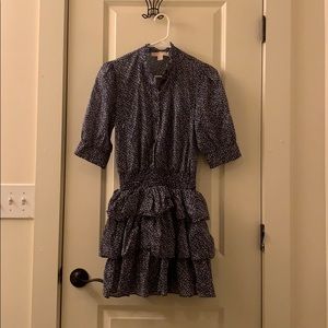 MichaelKors XS blue/navy floral crepe ruffle dress